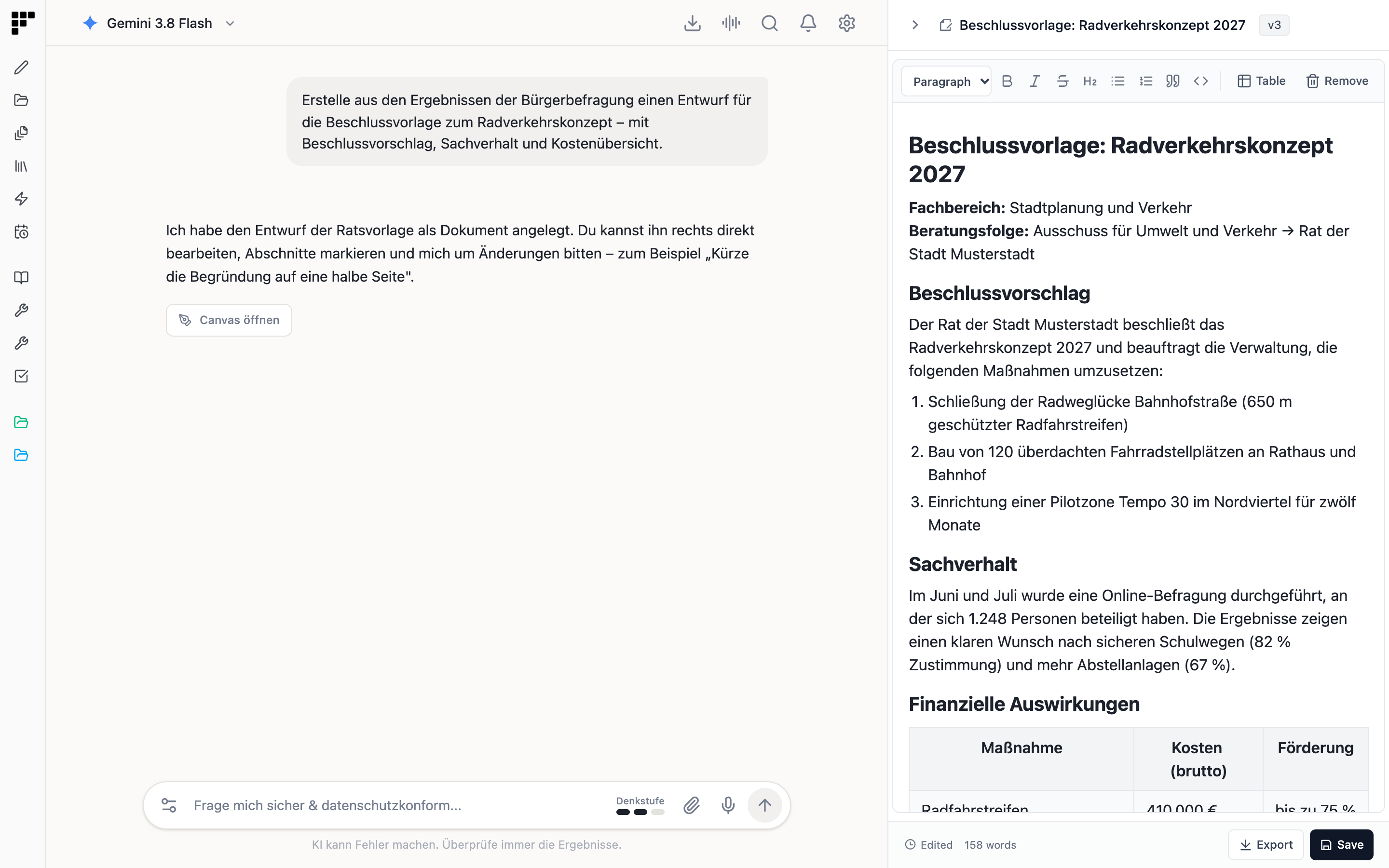 Canvas-Dokument neben dem Chat